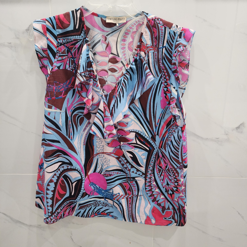 Emilio Pucci | Top | Grasshopper Printed Blue Purple Women Blouse